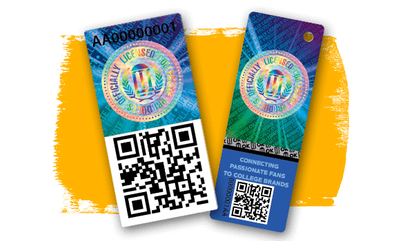 Two examples of authentic merchandise tags with holograms